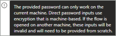 Screenshot that shows the tooltip that provides additional information about the limitations of using direct encrypted text or password input.