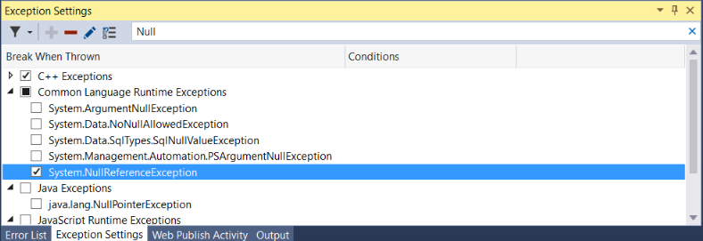 Exception Settings Dialog Box