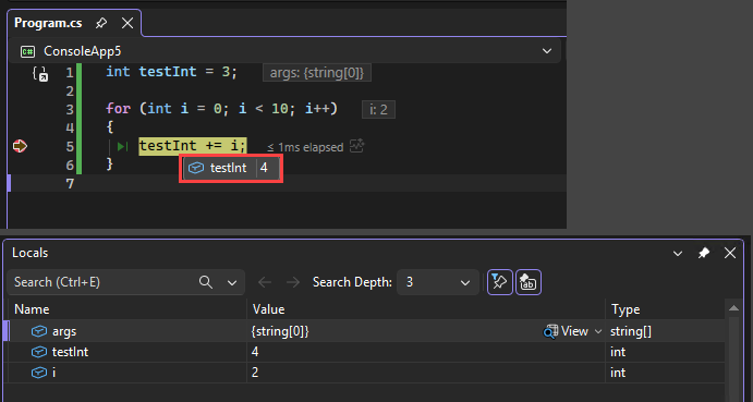 Screenshot that shows a breakpoint.