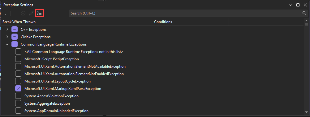 Screenshot of the Restore defaults button in Exception Settings.