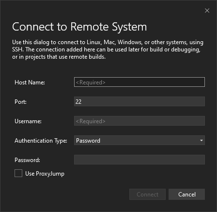 Screenshot of Connect to a Remote System.