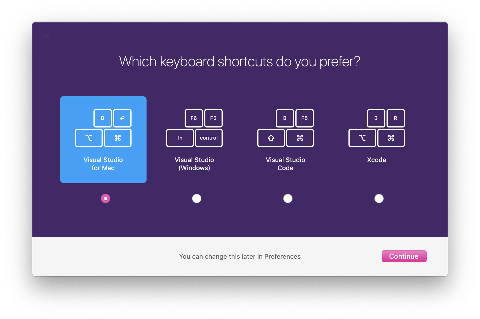 Choose which keyboard shortcuts you would like to use