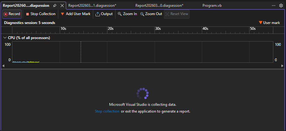 Screenshot that shows the Stop Collection button.