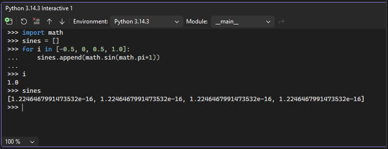 Screenshot that shows the expanded view of the Python interactive window in Visual Studio.