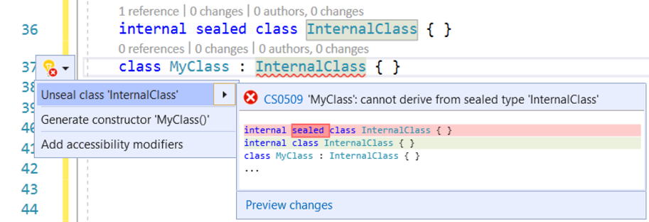 Unseal a class codefix