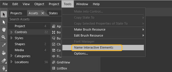 Name Interactive Elements in Blend for Visual Studio