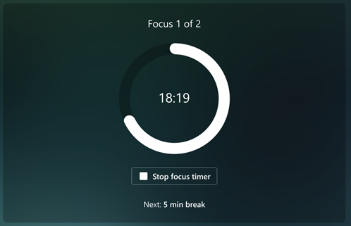 Screenshot that shows the focus timer elapsing.