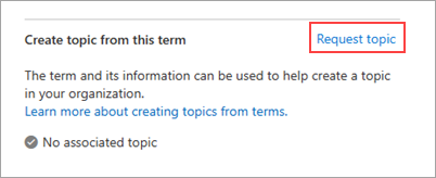 Screenshot showing the Create topic from this term page in the SharePoint admin center for a single term.