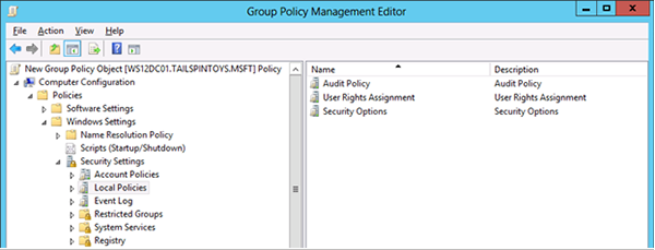 Screenshot that shows where to navigate so you can configure GPOs to restrict the administrator account on domain-joined systems.