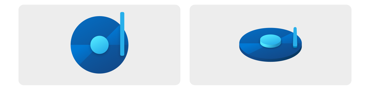 A diagram showing top down and isometric views of an icon.