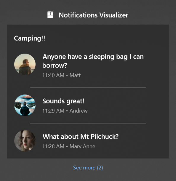 Notifications with header