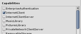 Screenshot that shows InternetClient selected under Capabilities.