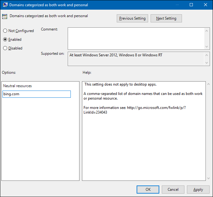 Group Policy editor with Neutral resources setting.