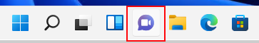 On the Windows 11 taskbar, select the camera chat icon to start a Microsoft Teams call.