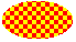 Illustration of an ellipse filled with a wide checkerboard pattern over a background color
