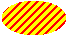Illustration of an ellipse filled with widely-spaced, wide, slanting lines over a background color