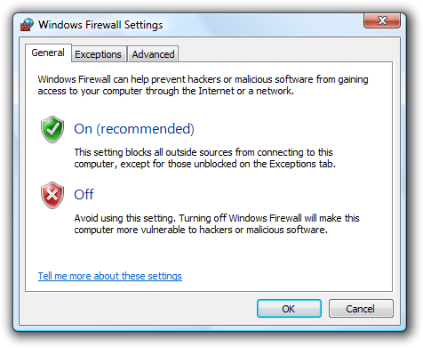 screen shot of tabbed firewall settings dialog box 