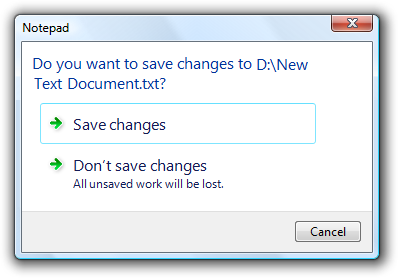 screen shot of dialog box with save and don't save 
