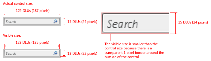 figure of instant search box sizing and spacing 