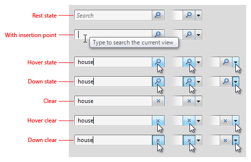 figure of regular search boxes in different states 