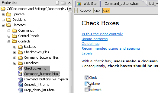 screen shot of tree-view pane and contents pane 
