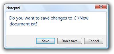 Screenshot that shows a Notepad 'do you want to save changes?' dialog box.