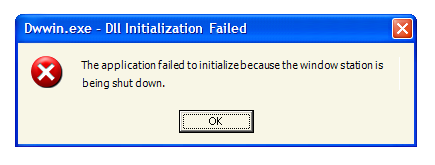 screen shot of error message: application failed 