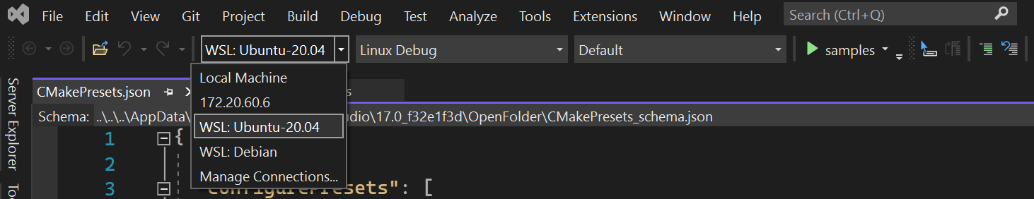 Select a target system in Visual Studio 2022
