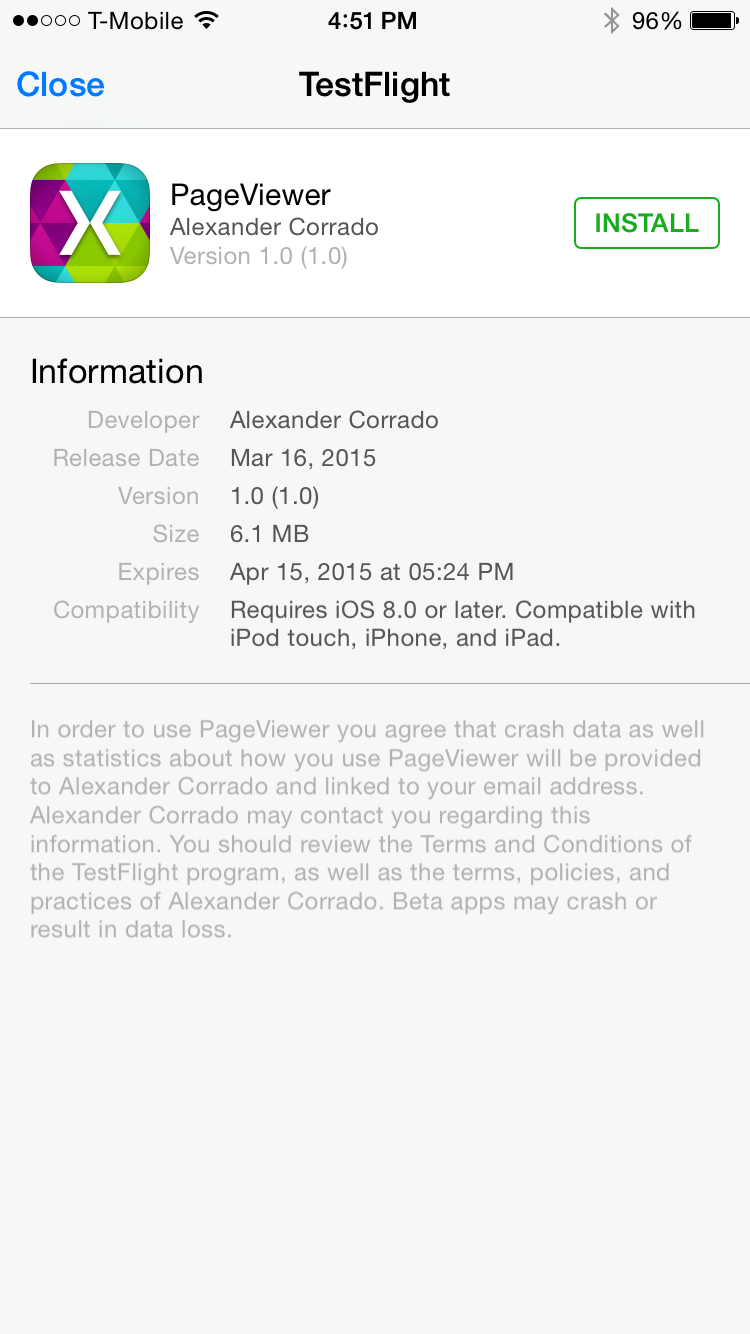 TestFlight will show details of what to test for