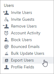 Yammer Export Users menu.