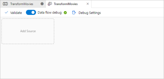 Screenshot that shows where is the Data flow debug slider.
