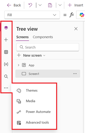 Screenshot that shows the app authoring menu.