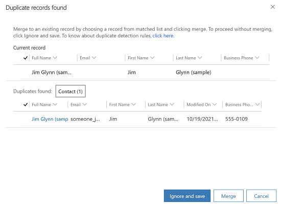 Duplicate contact row detected Duplicate contact row detected.