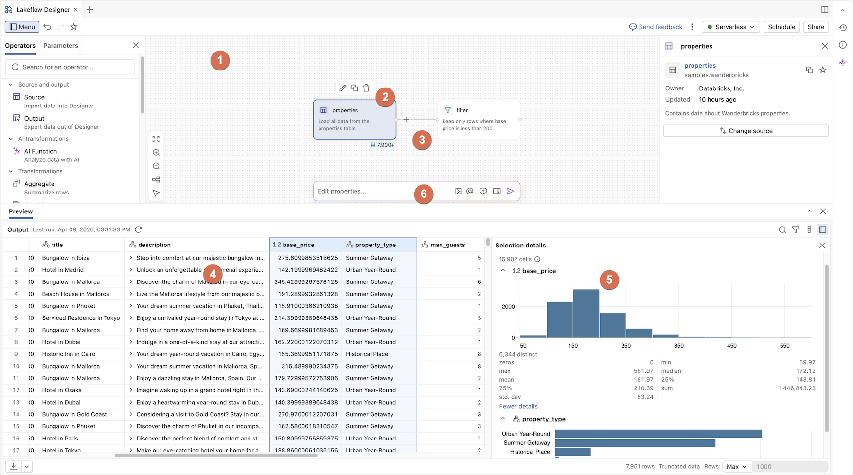 LFD showing the features of a Visual data prep.