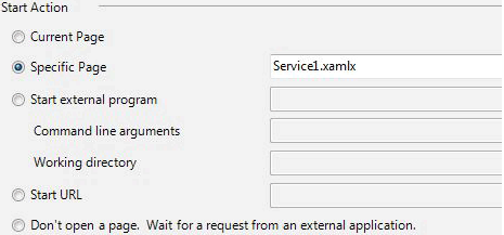 Create the web hosted workflow service - Specific Page option Workflow Service Project Web Properties
