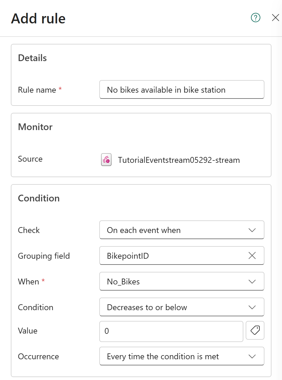 Screenshot of alert condition settings.