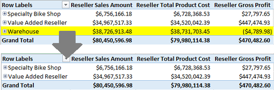 PivotTables with and without a dimension member PivotTables with and without a dimension member