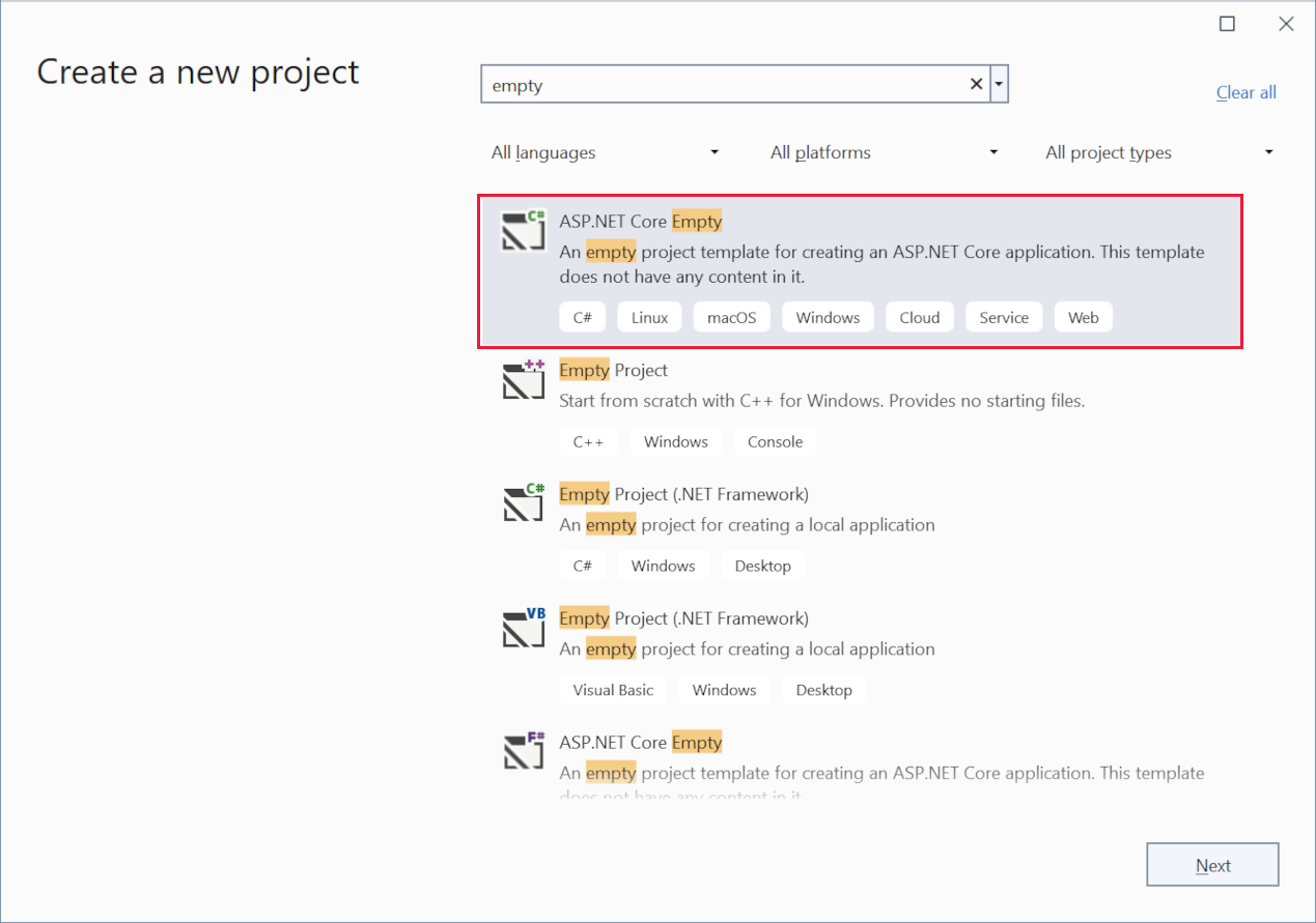 Visual Studio Create a new project