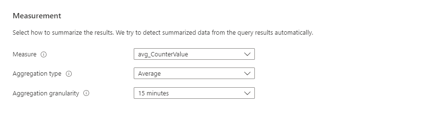 Screenshot that shows the measurement options during the creation of a new log search alert rule.