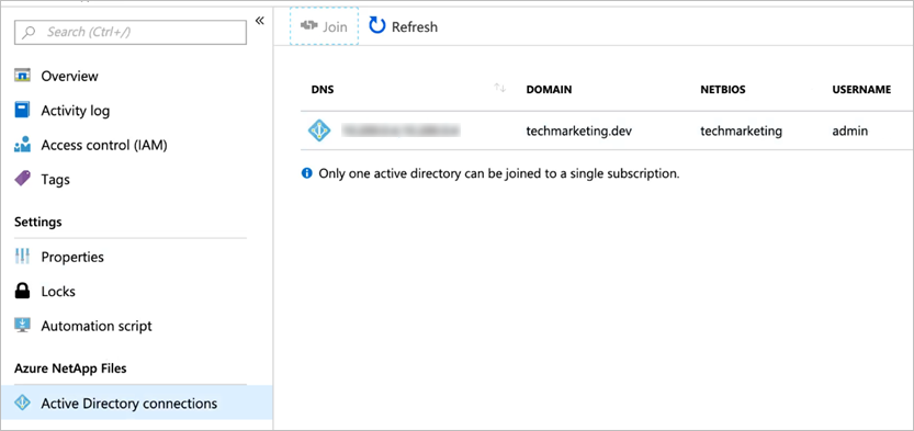 Screenshot of the Active Directory connections menu showing a successfully created connection.