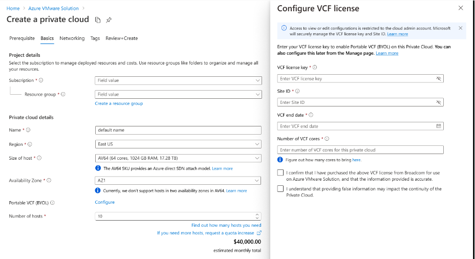 Screenshot of the form to register a VCF portable subscription.