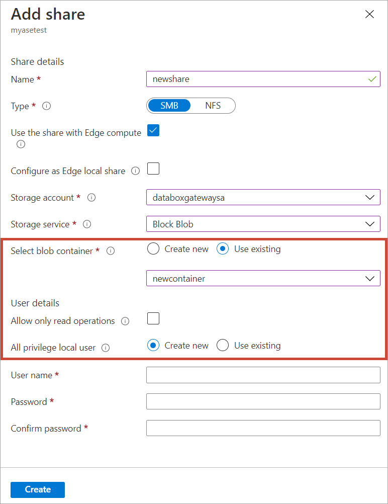 Screenshot of new share mapping using an existing container for automated sync for pinned files.