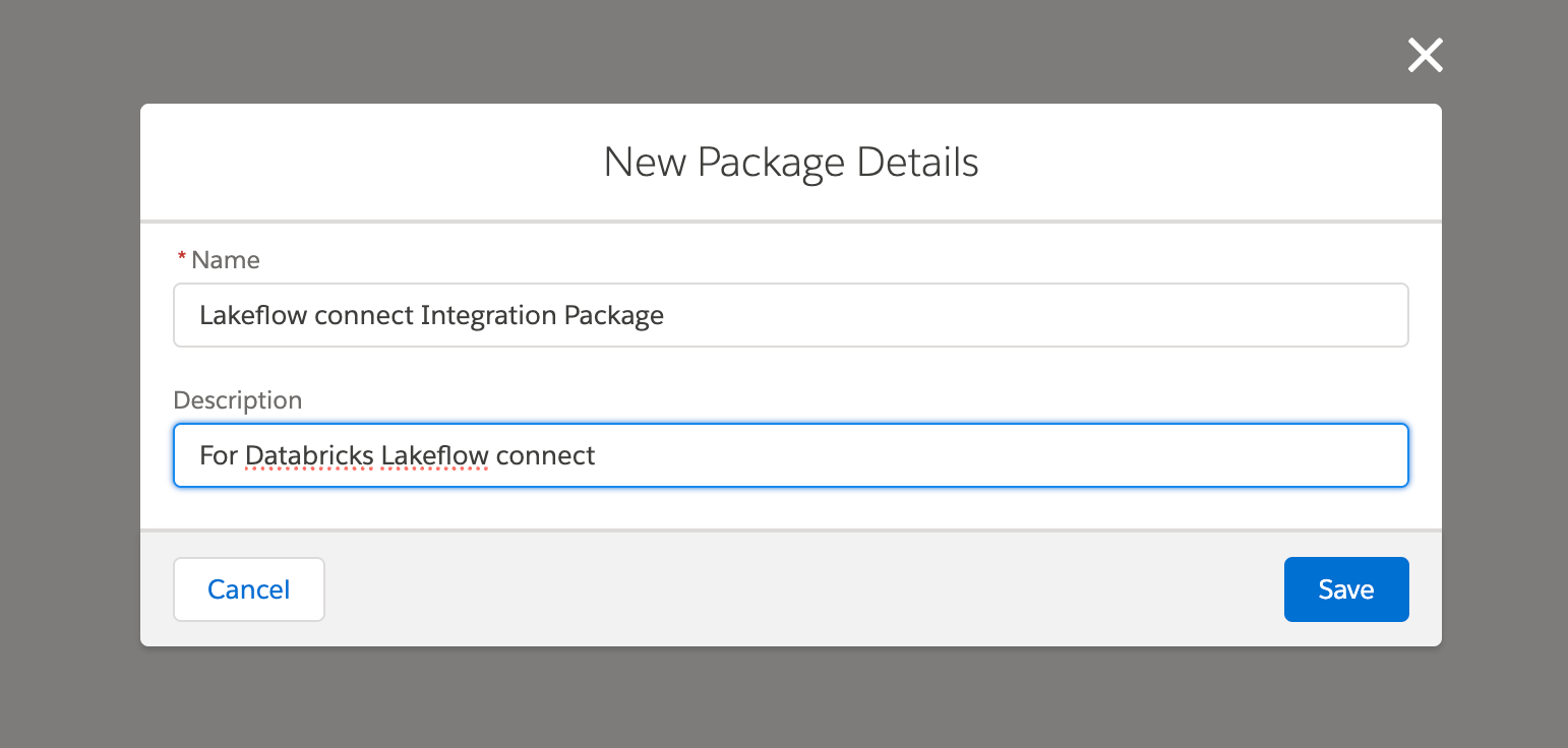 New Package Details pop-up