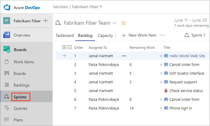 Screenshot of Boards>Sprints>Backlog