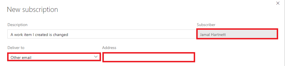 Screenshot that shows how to configure a custom email address for a personal subscription.
