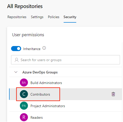 Screenshot showing choosing Contributors group.