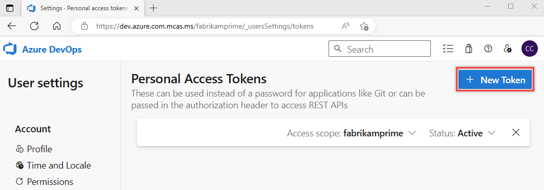 Screenshot of creating a personal access token.