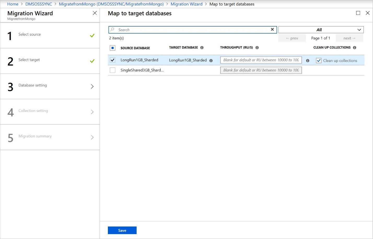 Map to target databases