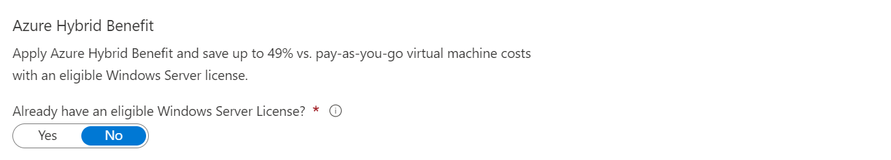 Screenshot shows the options in Azure Hybrid Benefit.