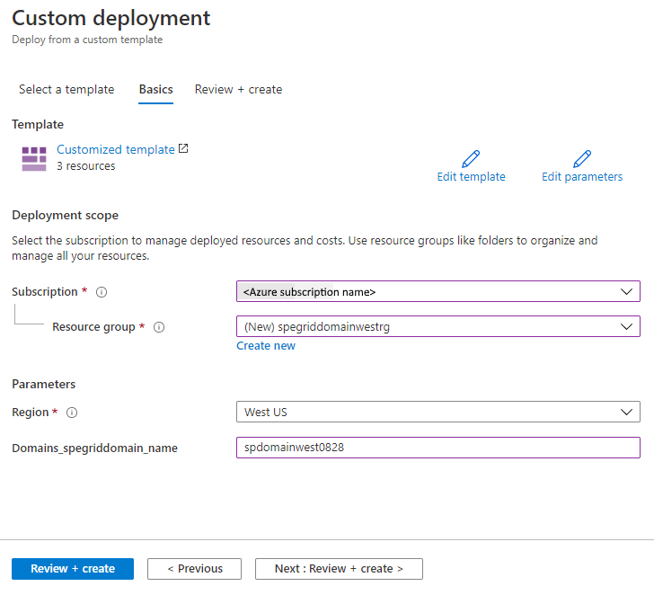 Screenshot of deploy template page.